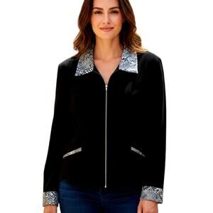 K. C. Spencer 8 Black Zipper Women's Blazer Jacket Suit Coat Misses Sz M Medium